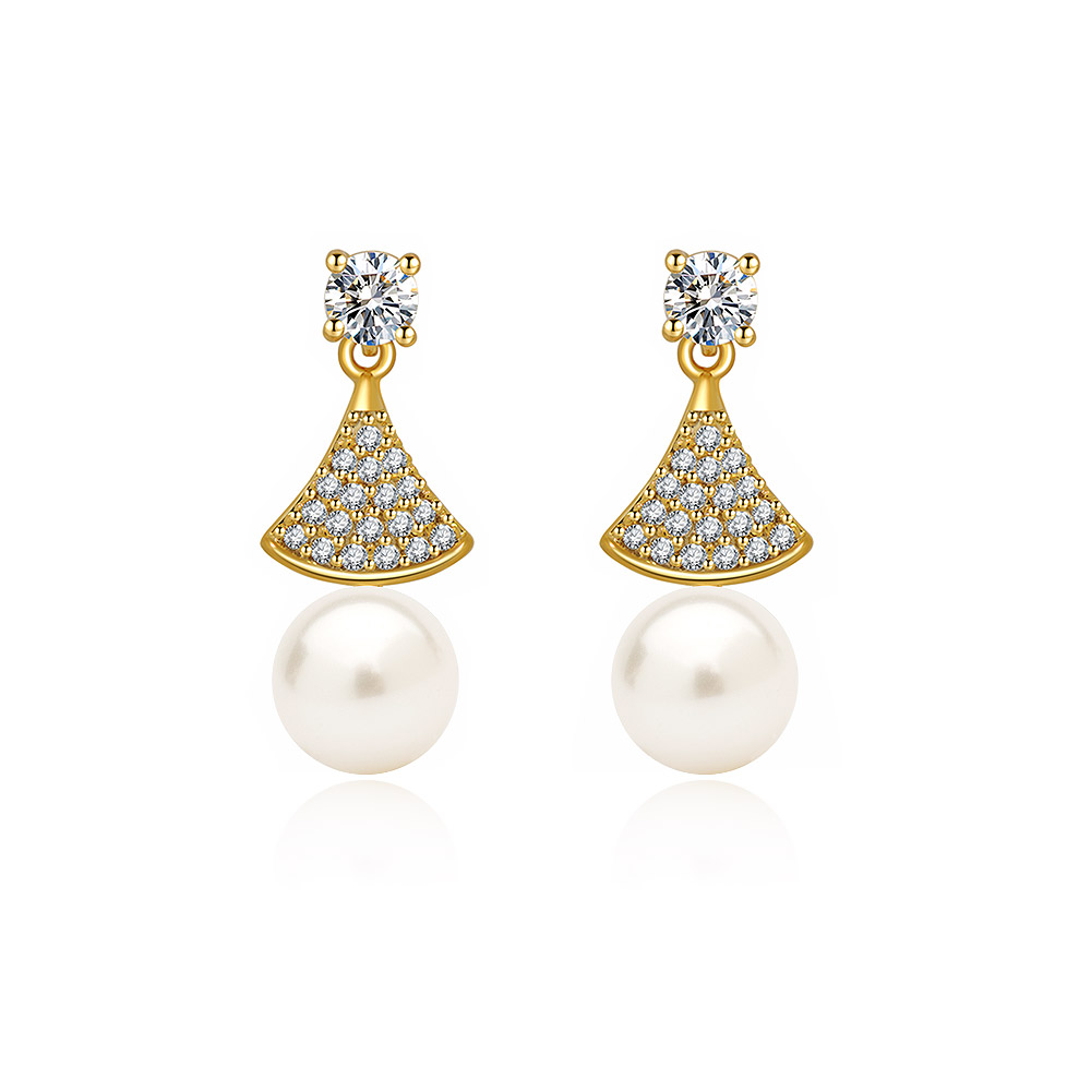 Fan Design 6mm Pearl Drop Earrings